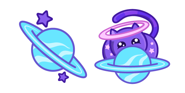 Cute Space Cat Hiding Behind the Planetcustom cursor pack