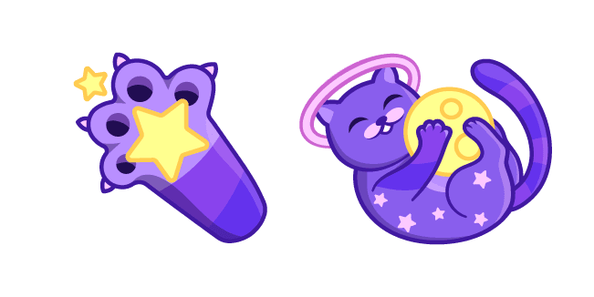 Cute Space Cat Playing with Moon and Starscustom cursor pack