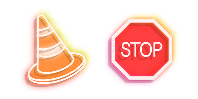 Neon Road Sign Stop and Traffic Conecustom cursor pack