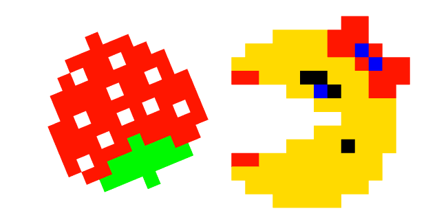 Pixel Ms. Pac-Man and Strawberrycustom cursor pack