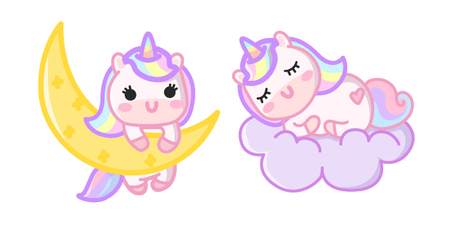 Cute Unicorn on the Moon and Cloudcustom cursor pack