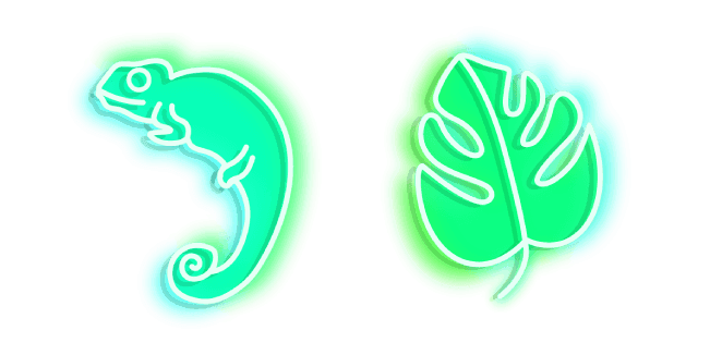 Green Chameleon and Monstera Neoncustom cursor pack