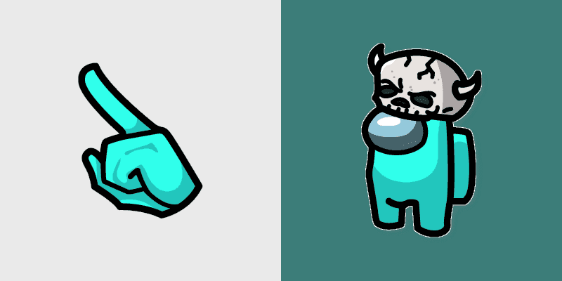 Custom Cursor Pack - Teal Among Us Character with Skull Hat
