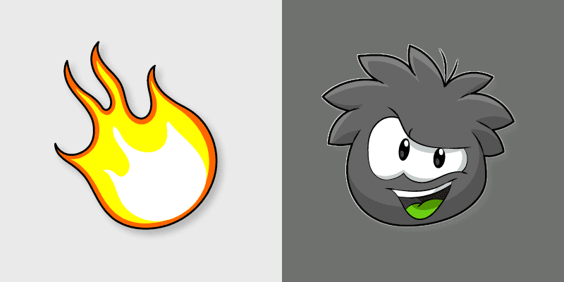 Cute Cursor Club Penguin Black Puffle and Fire
