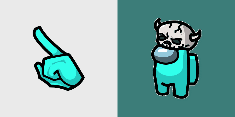 Custom Cursor Pack - Teal Among Us Character with Skull Hat